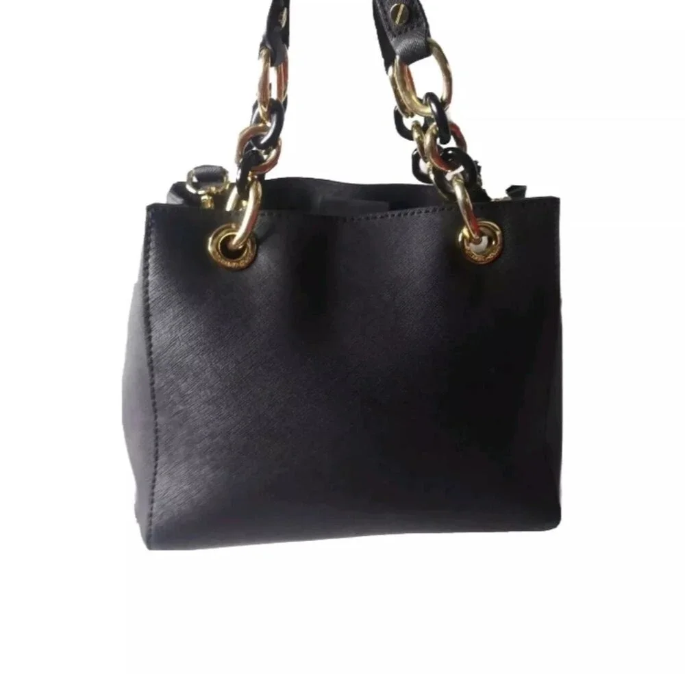 Michael Kors Small Cynthia Saffiano Leather Satchel Bag Black 30S5GCYS1L